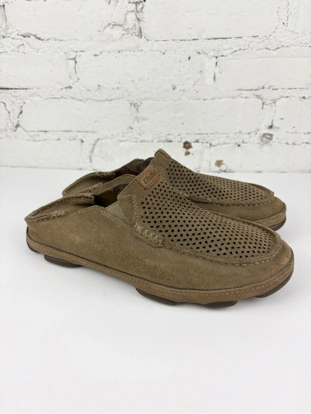 Olukai Moloa Kohana Brown Leather Slip On Fold Open Back Loafer Sandals 8